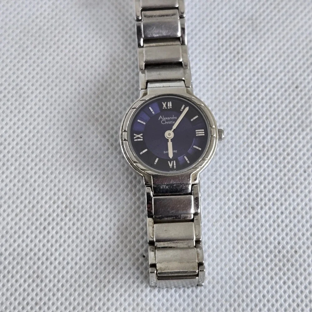 Alexandre Christie 8053L Watch Womens Silver Blue Dial Sapphire 5.5